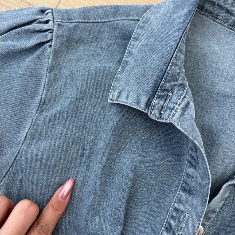 Puff Sleeve Denim Mini Dress - Picture 3 of 4